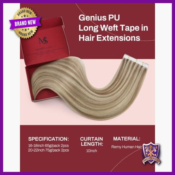 18 Inch Tape-In Human Hair Extensions, 65g, 2 Pieces, Reusable